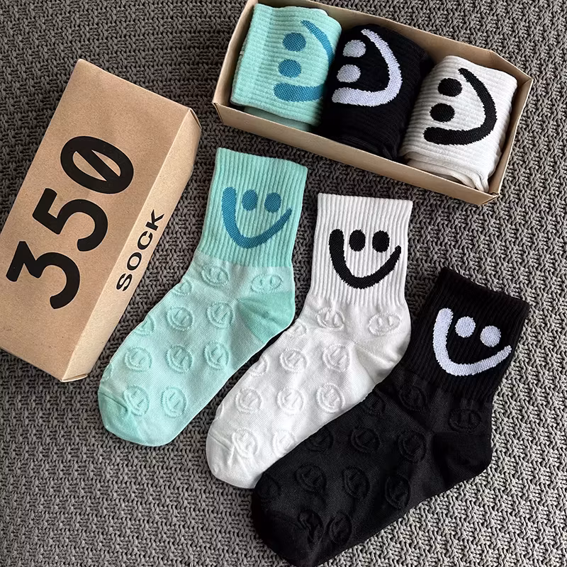 3pair/Box Women's Socks Cute Socks Korean Style Gift Box Package Spring/Summer Smiling Men's Short Socks In Fashion