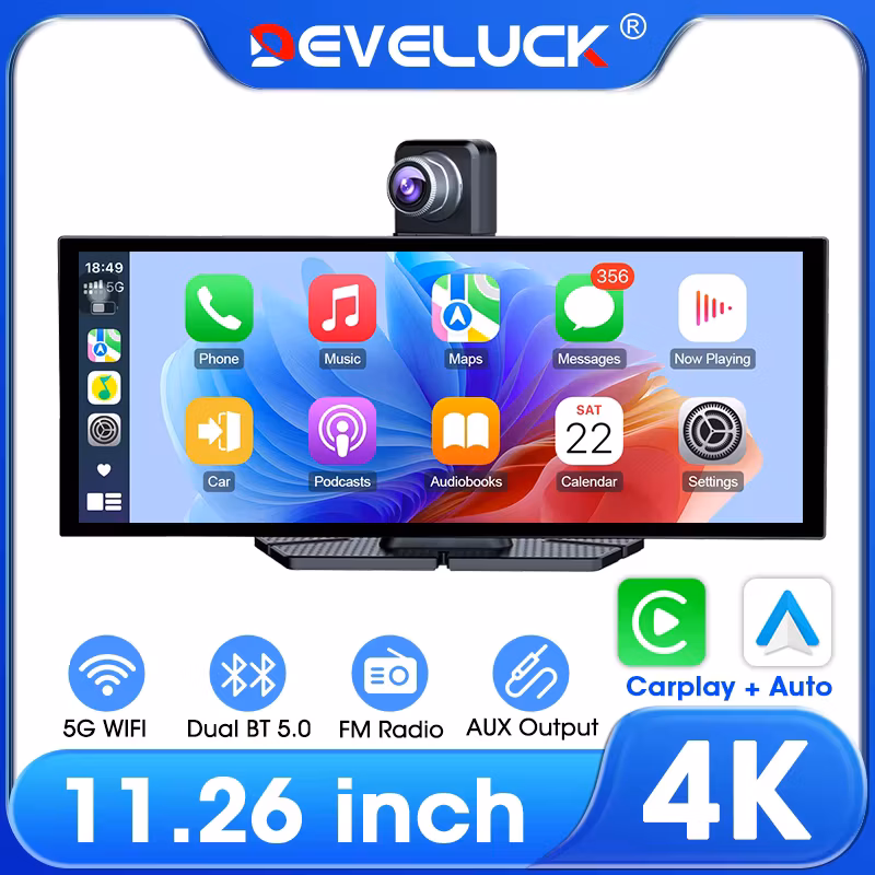 Develuck 11.26 inch 4K Wireless CarPlay Screen Android Auto Multimedia Player Driving Recorder Wifi Car Dvr Rearview Camera Aux