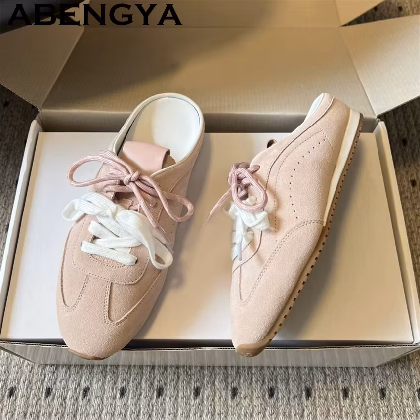 Women's Lace Up Casual Flat Slippers Summer Breathable Comfortable Running Slippers Oxfords Bottom Lacing Sneakers Shoes Mujer