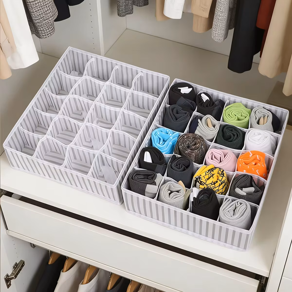 Multi-compartment Drawer Divider with 20 Slots, Single Pack Storage Box for socks, underwear, ties and belts organization