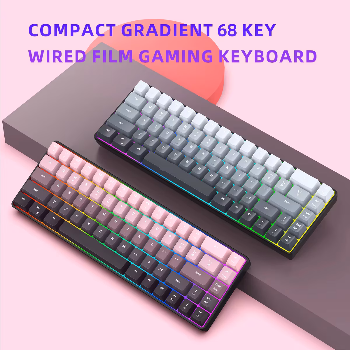 Compact 68-Key Gradient-Colored Wired Mechanical Keyboard Multi-Device Connection Ergonomics Gaming Rgb