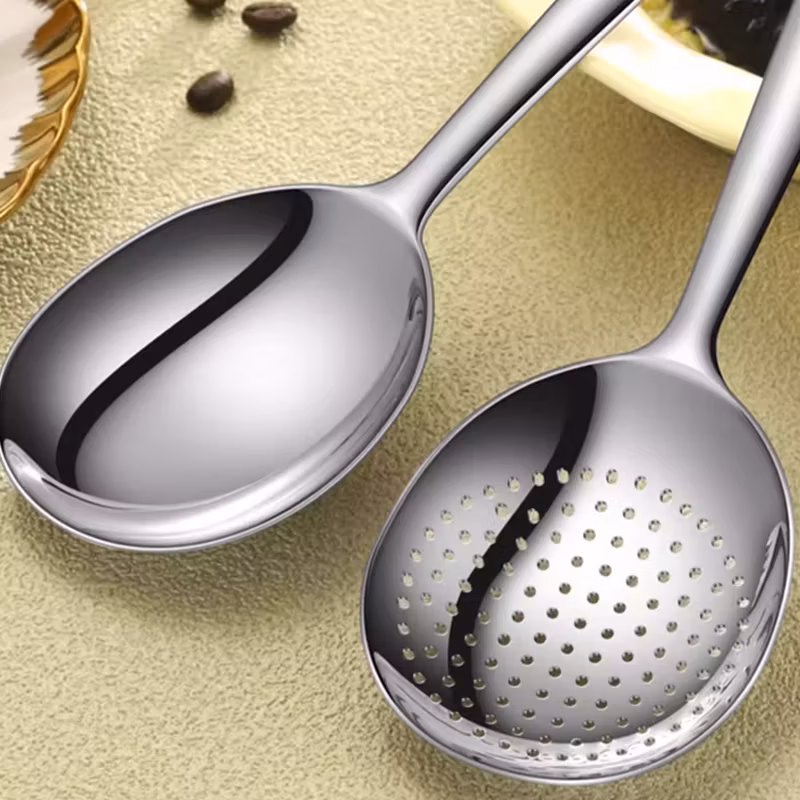 10/1PC Stainless Steel Serving Spoons Fruit Food Scoop Round Dining Soup Rice Spoon Heat Insulated Handle Kitchen Cooking Spoons