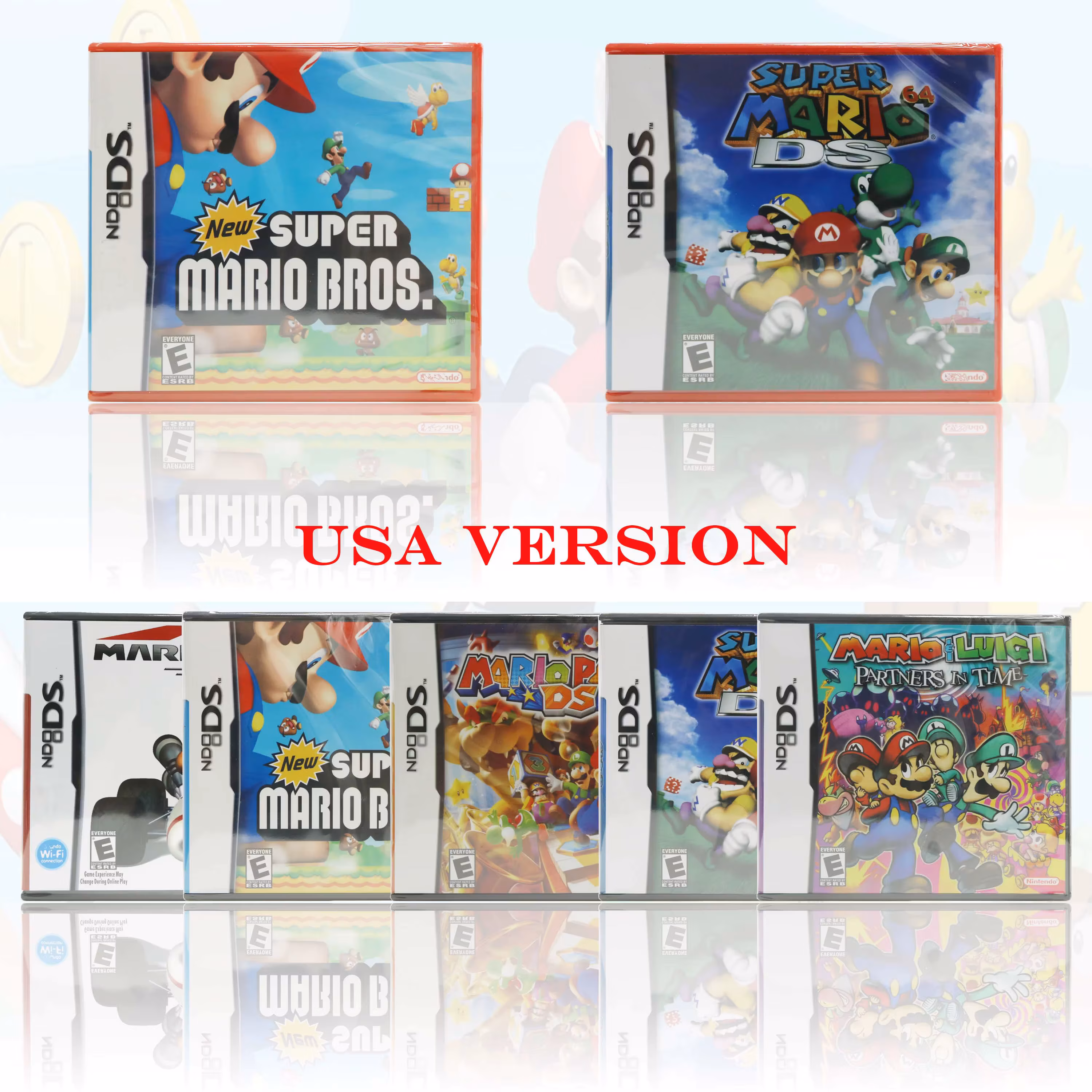 Version Super Mario 64 DS/Mario Bros/Kart/Party/Partners in Time Series DS Game Card Black Case Sealed Package With Manual