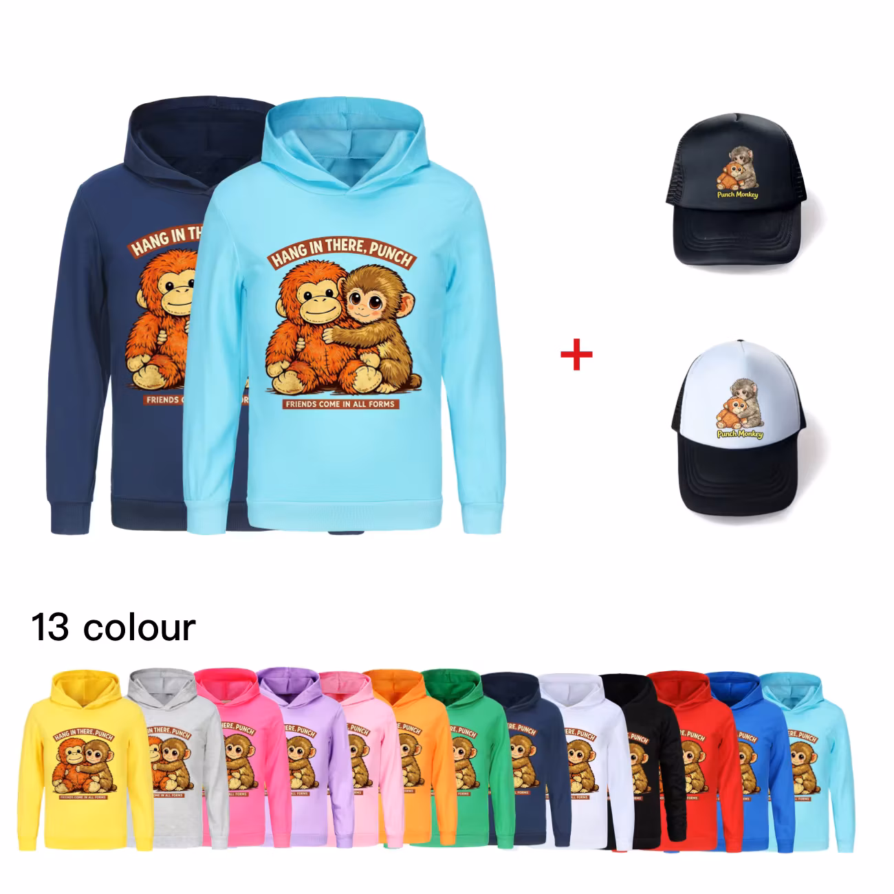 Kids punch monkey Cartoon Hooded Sweatshirt Girls Toddler Boys Teen Autumn Jacket Cute Children's Clothing5545