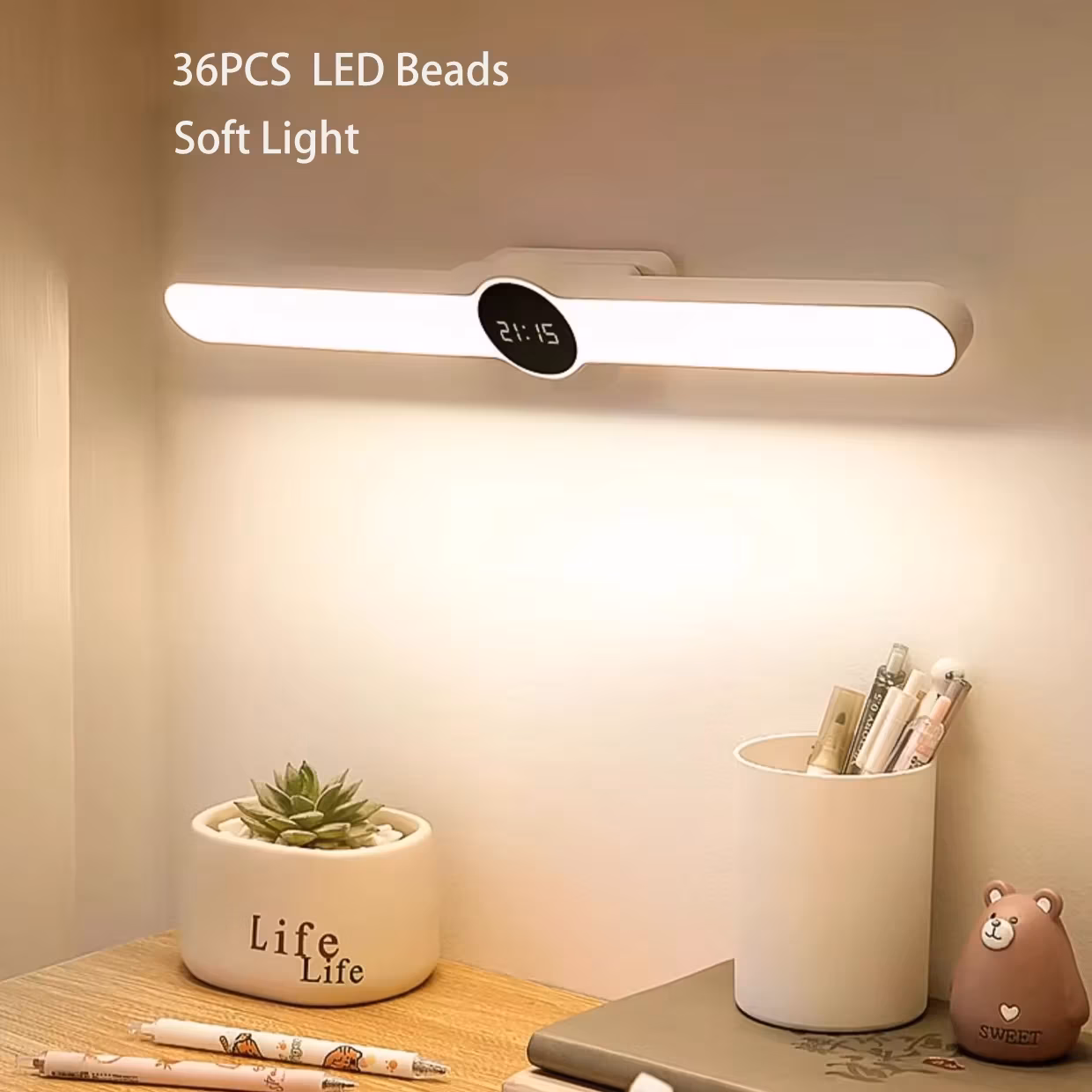 Magnetic Led Wall Lamp with Digital Clock Dimmable 3 Color Temperatures Rechargeable Usb Charging Reading Light Rotatable Eye Pr