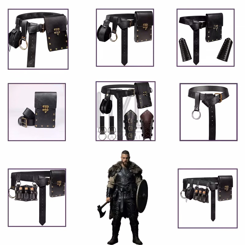 Viking Costume Accessories Set Medieval Retro Steampunk PU Leather Props Halloween Cosplay Larp Renaissance Party Role Play