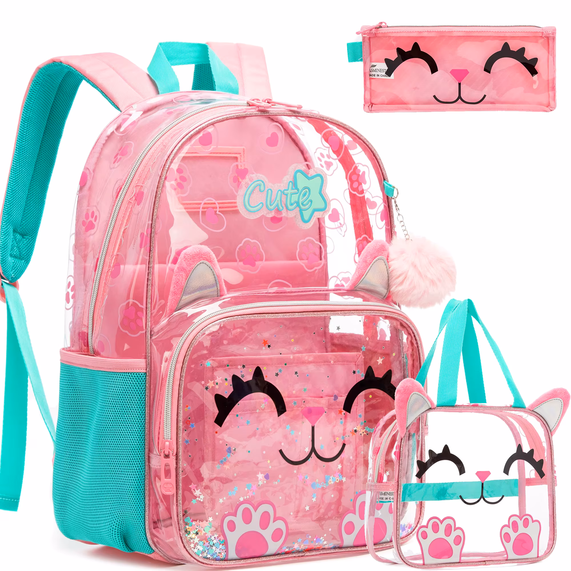 Clear Backpack Set with Lunch Box, Transparent School Bag for Boys & Girls, Kindergarten & Elementary Students