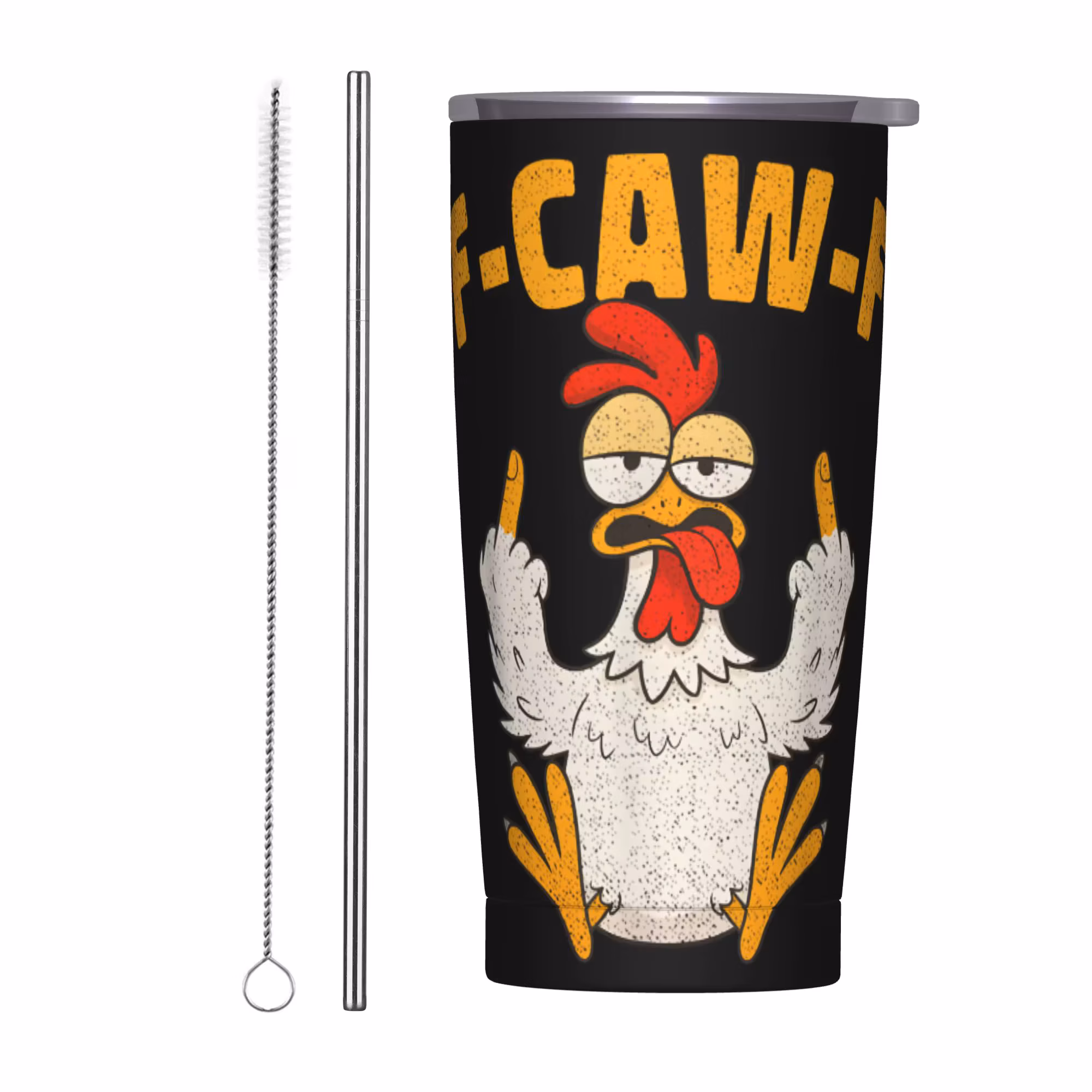 Funny F-Caw-F Chicken Fcawf Tumbler Vacuum Insulated Thermal Mug 20oz Double Wall Spill Proof Tags Coffee Cups Water Bottle