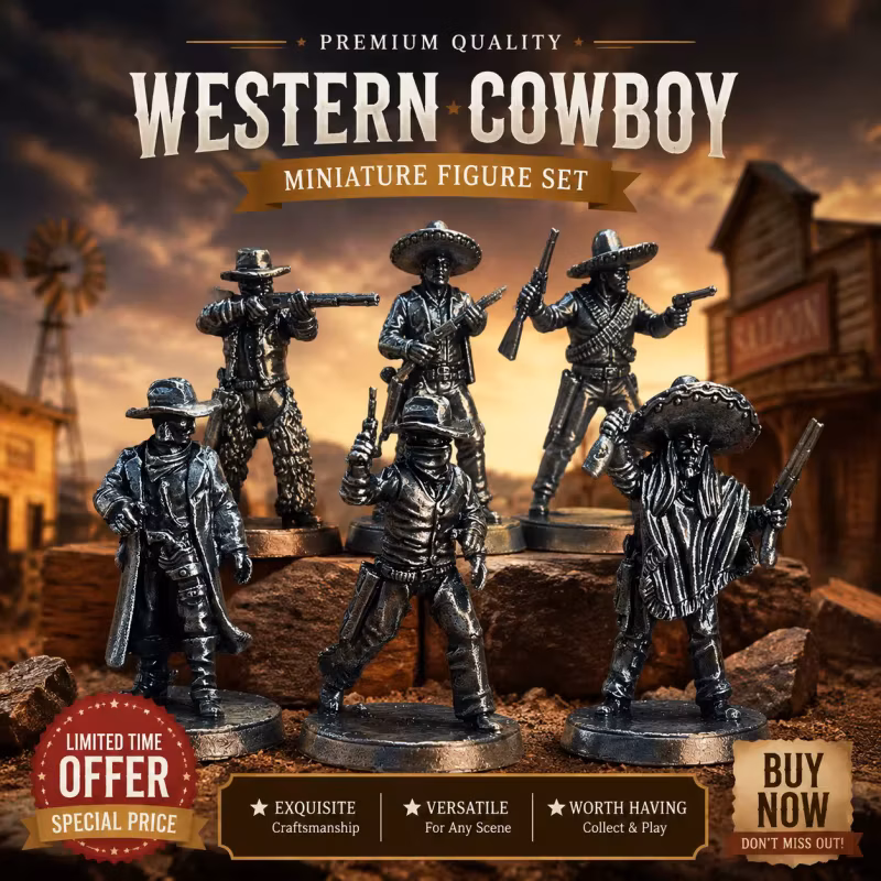 Wild West Cowboy White Copper Miniatures Metal Figurine Tabletop Wargame Desk Decor Collectible Gift for Board Game Hobby Lovers