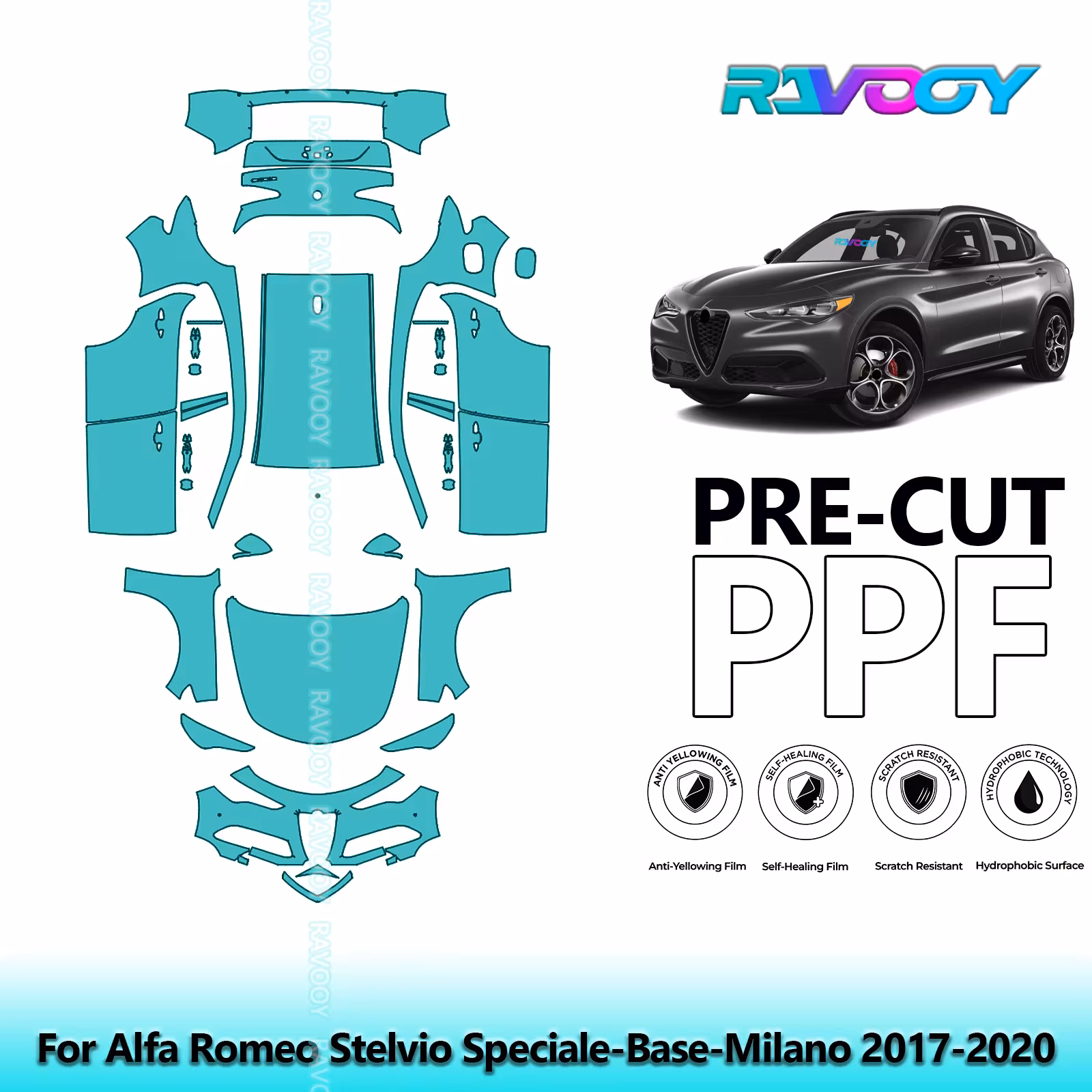 Ravooy Custom-Fit Precut Tpu Ppf Full Vehicle Clear Bra Stone Guard EU UK For Alfa Romeo Stelvio Speciale-Base-Milano -