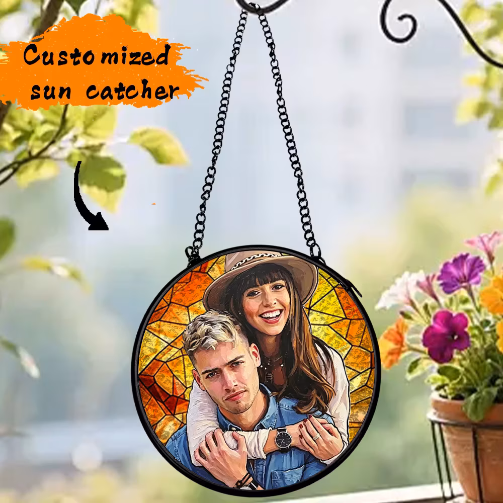 1 pc Personalizar photo Window glass sun catcher hanging with chain For Graduation,Her She,Your Lover,Friends,Bedroom.