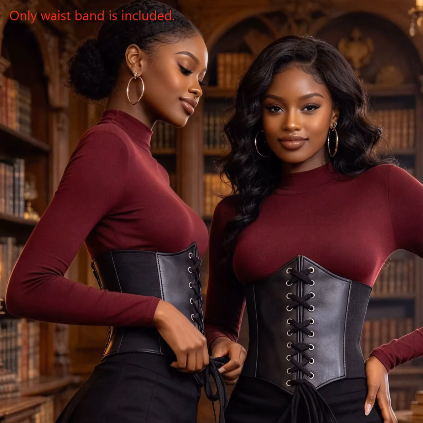 Women Court Style Corset Lace Up Waistband Cosplay Costume Matching Sweater Dress Elastic Waist Belt 2 Pcs Set