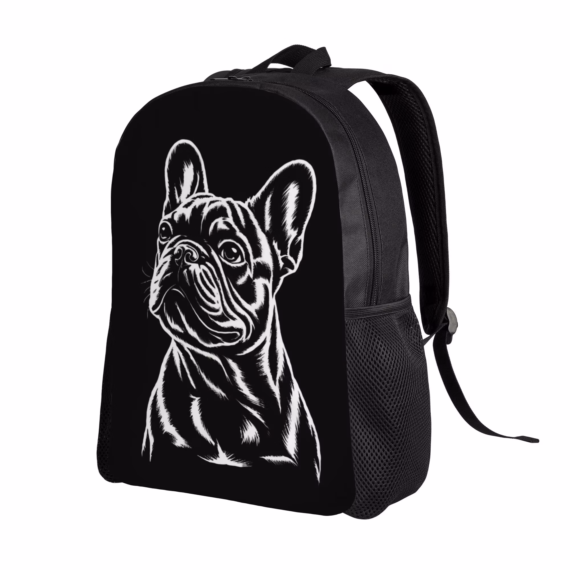 1Pc French Bulldog Print School Backpack/Laptop Bag for & - Cute Bulldog Lovers Handbag with Adjustable Strap, Zipper Closure, Black & White Frenchie Design, Lightweight Bookbag for School, College, (Ideal Gift), for Teenager