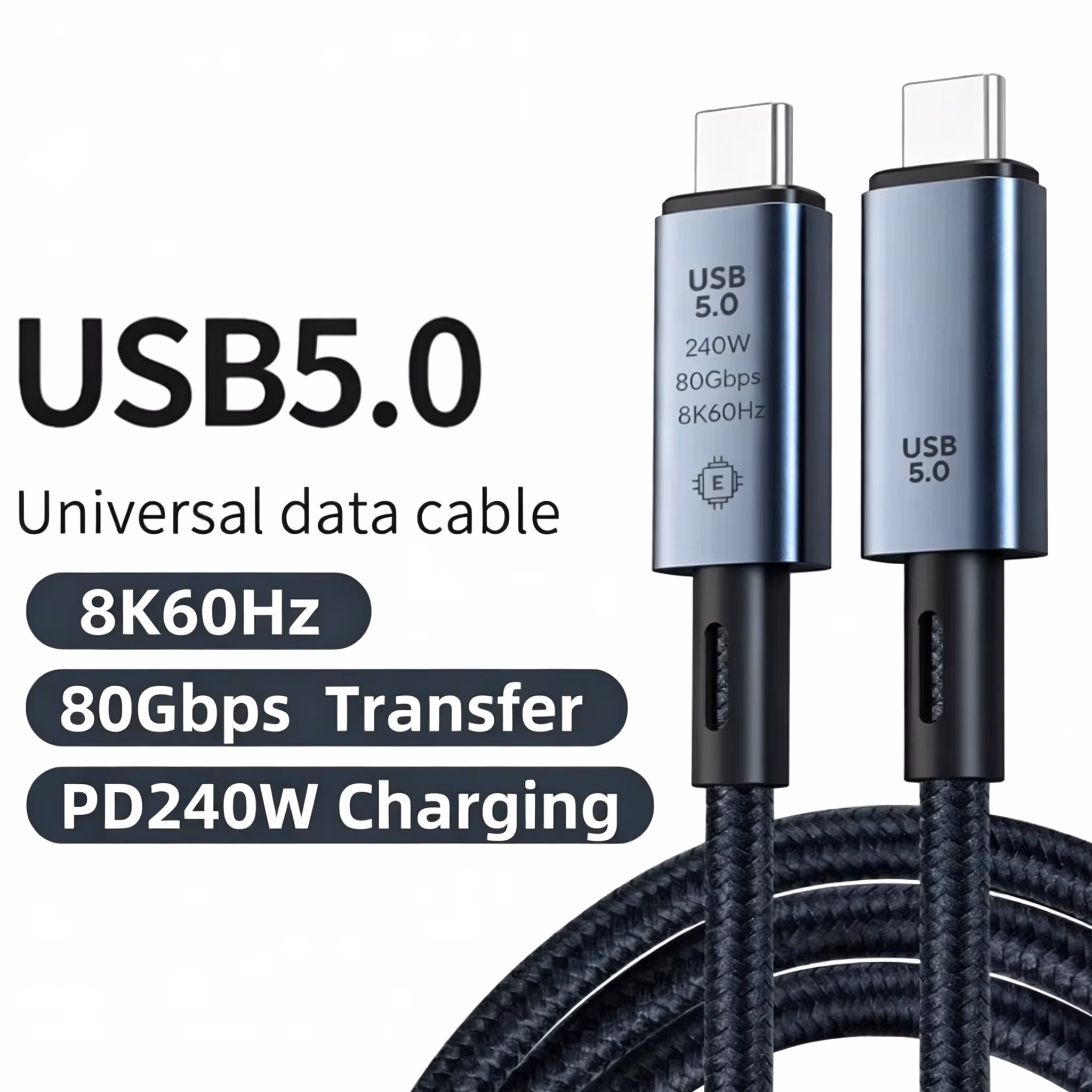 240W Usb 5.0 Cable 8K 80Gbps For Thunderbolt 5 Charging Usb C to C Data Transfer Cable Support 8K Display for Laptop