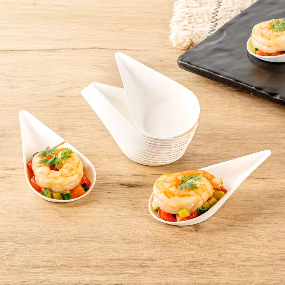 25/50Pcs Made from Sugarcane Waste, Creative Mini Serving Trays, 3.93inch Dipping Sauce Dishes, Suitable for and Cold Foods, Parties, Gatherings, Camping, Picnics, Tasting Spoons, Dessert Spoons, Dipping Sauce Dishes