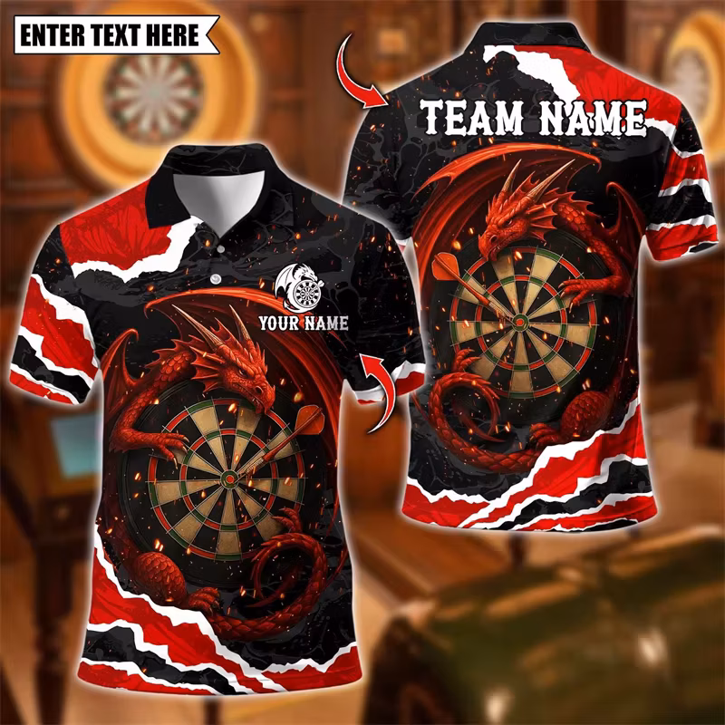Dragon Graphic Dart Polo Shirts For Men Fashion Custom Name Team Name Sports Polo Shirt Loose Streetwear Team Uniforms