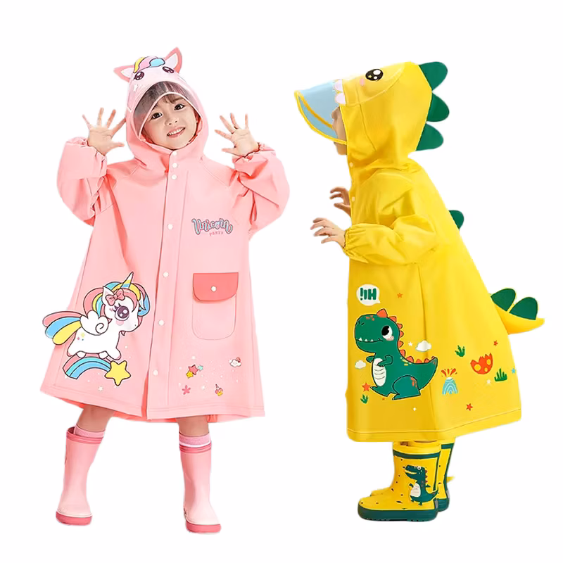 Cute Kids Waterproof Raincoat Children Dinosaur Unicorn Rain Poncho Jacket Rain Coat with Backpack Position Student Rainwear