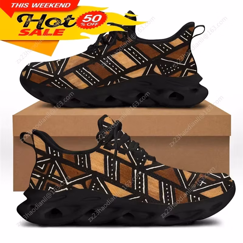 African Ethnic Tribal Pattern Sneaker for Male Men's Fashion Flex Control Running Shoes Lace-up Footwear