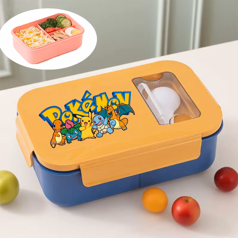 Pokemoned Lunch Box with Spoon Cartoon Anime Pattern Bento Boxes Student Office Worker Portable Large Capacity Lunch Case