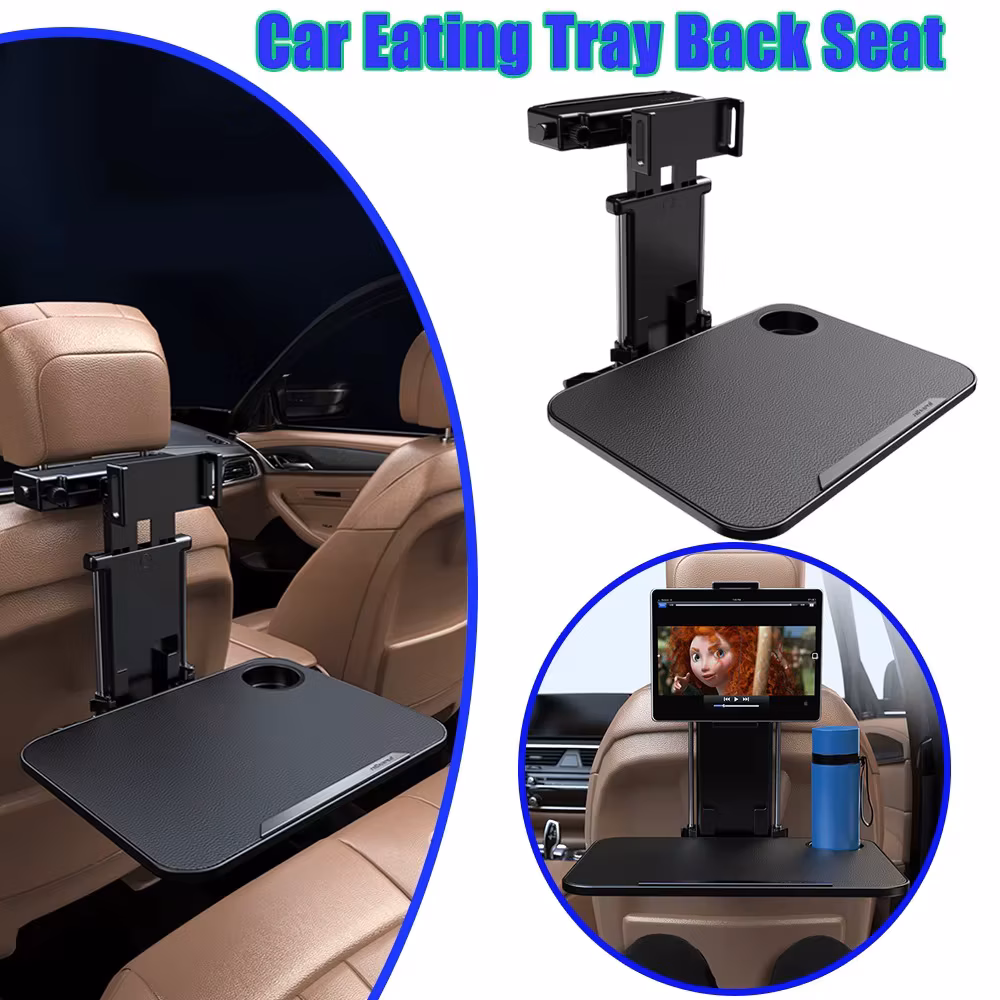 Car Back Seat Tray Table for Kids Work Eat Laptop Computer Foldable Travel Tray Desk Organizer with Phone Holder Stand