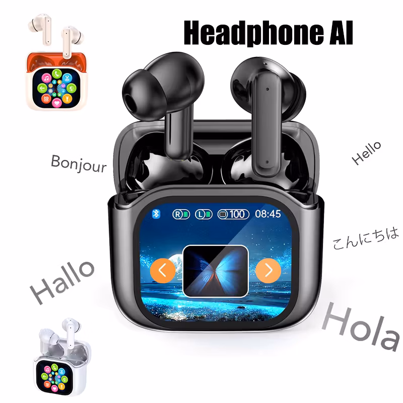 Smart AI Translation Bluetooth Earphones With Lcd Display Noise Reduce Wireless Digital Long Battery Life Display Headphone