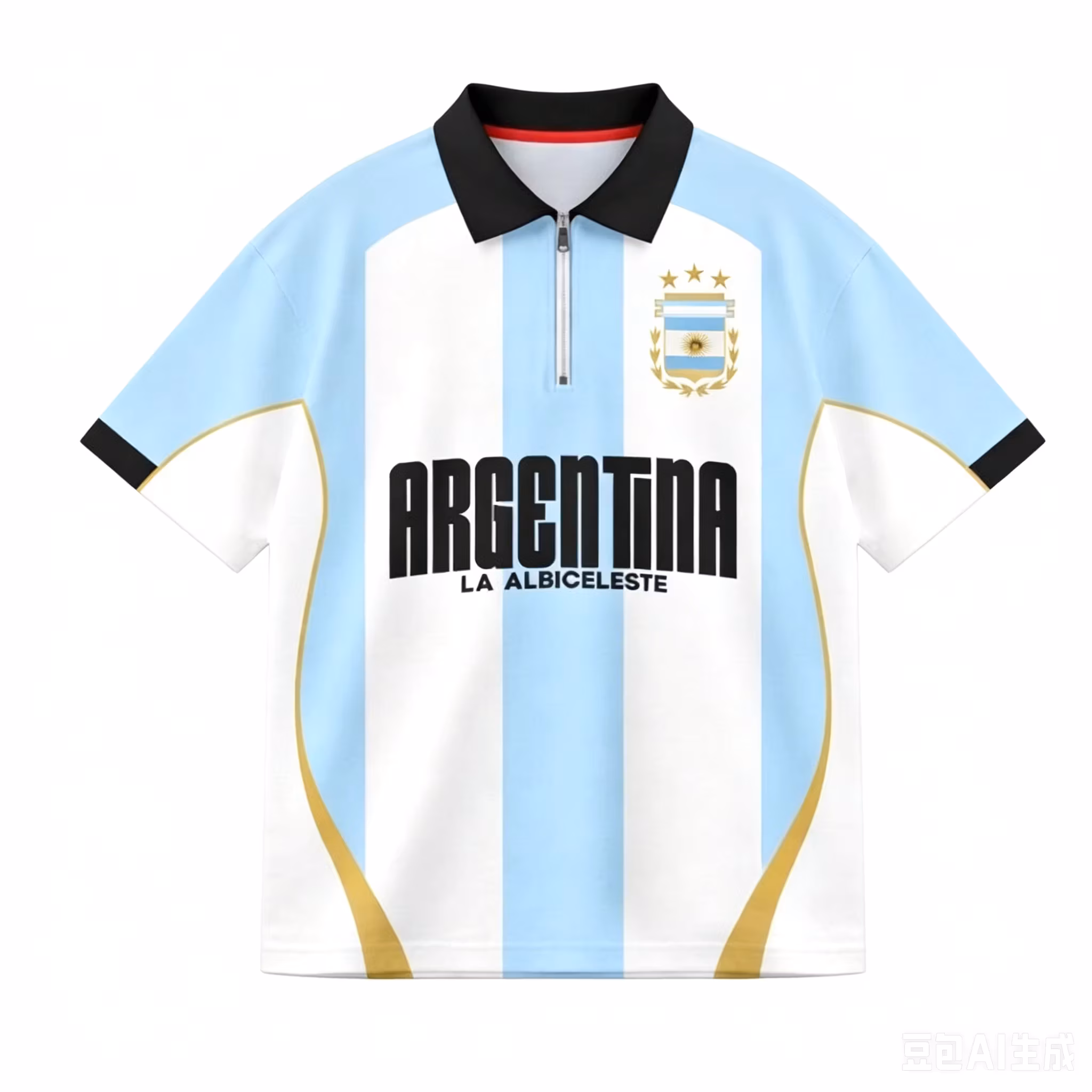 Argentine Fan Uniform Football Print Breathable Zipper Polo Shirt Football T-shirt Is A Must-have for Fans