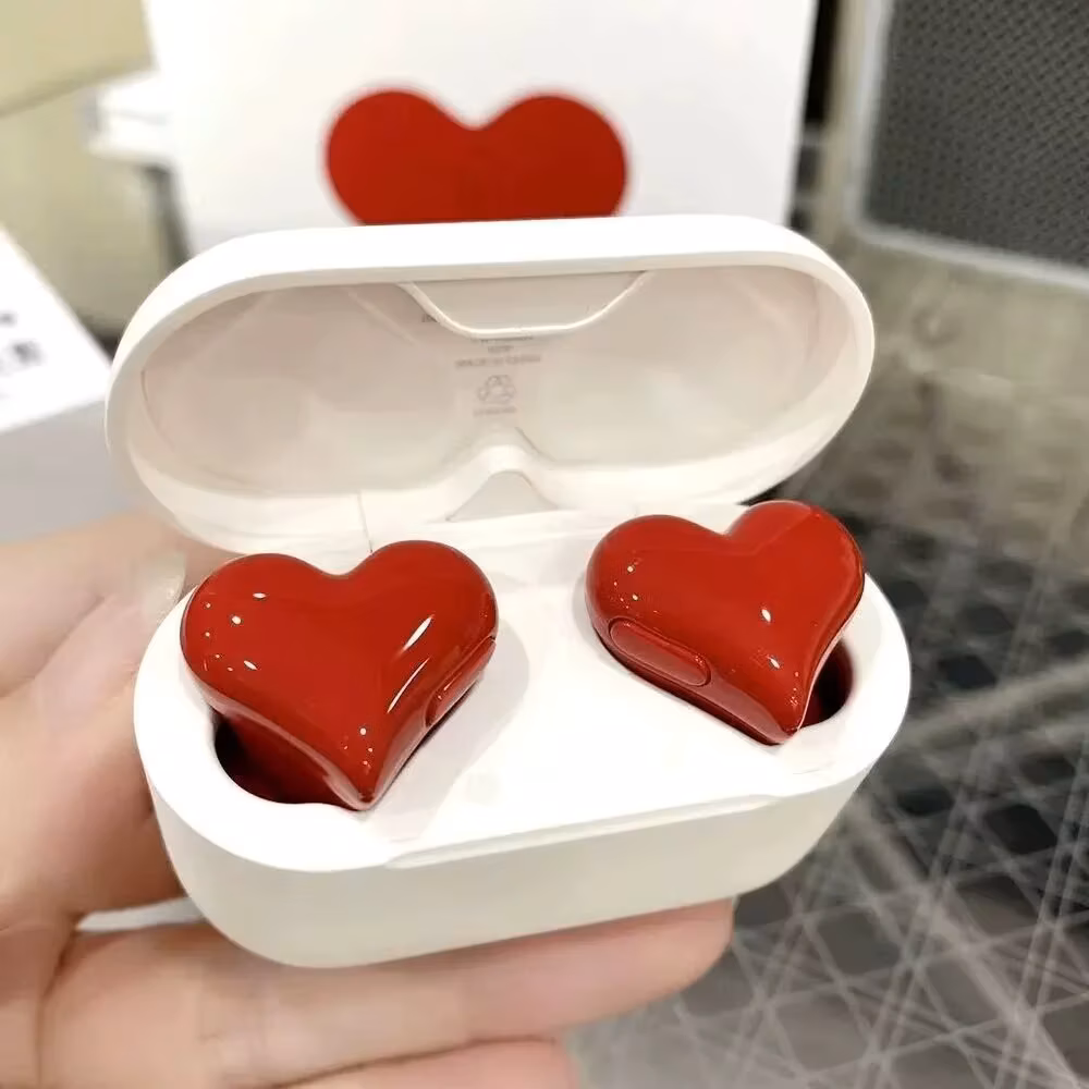 Heart Buds Tws Bluetooth 5.1 Earbuds IPX5 Waterproof 20H Battery Fashion Pink Ideal Girl Gift for Women Travel Student