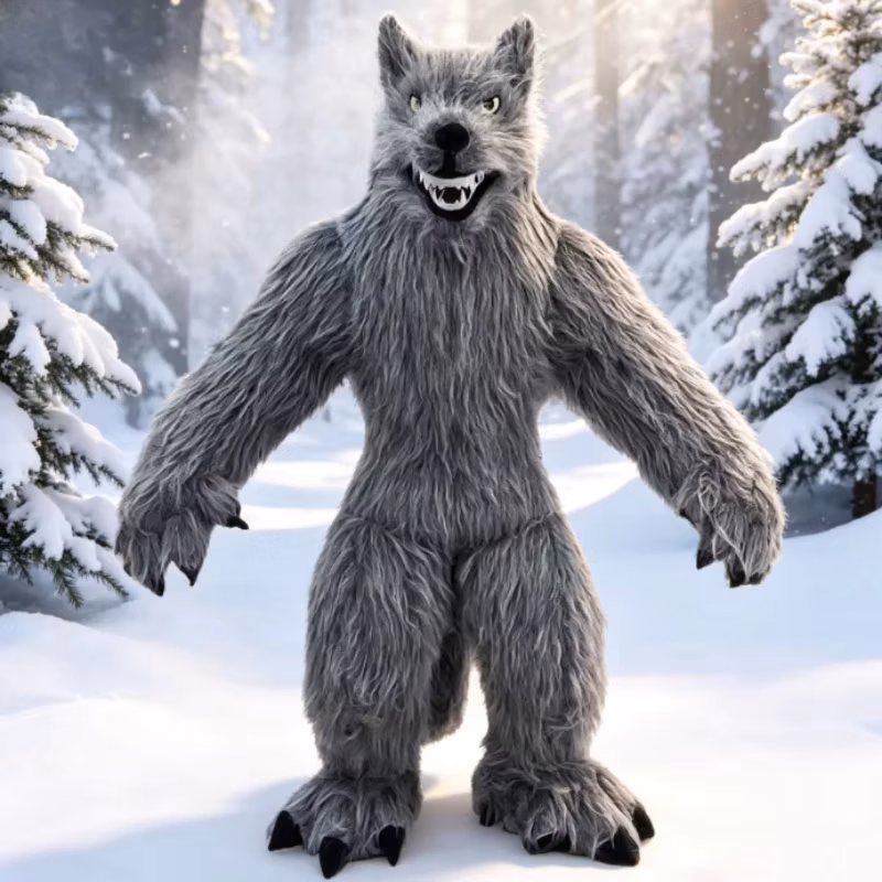 Giant Inflatable Grey Wolf Mascot Costume Adult Furry Suit Walking Doll Blow Up Fancy Dress for Halloween Animal Cosplay Outfits