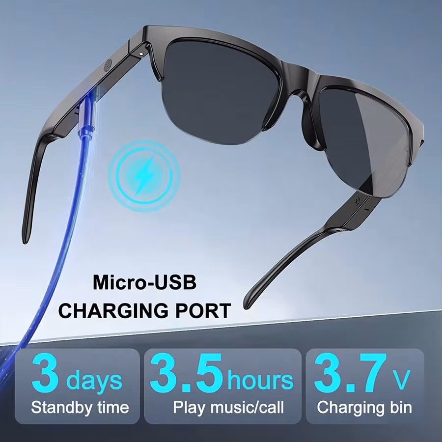 Ankriyul Smart Glasses With Wireless Earbuds-Stylish Design, Supports Music Playback And Calls, Stereo Sound, Ideal For Driving, Sports, And Outdoor Activities, The Perfect Gift For Couples, 100mAh Battery Capacity