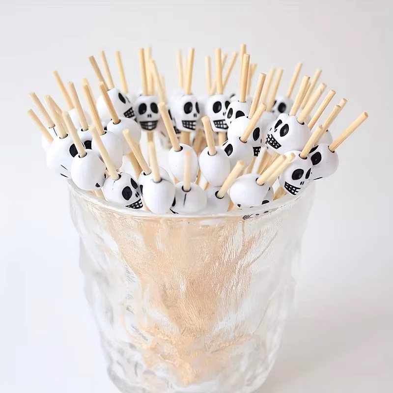 100 Skeleton Cocktail Picks Skull Fruit Burger Cake Decorative Toothpicks Xmas Day of The Dead Themed Party Atmosphere Supplies