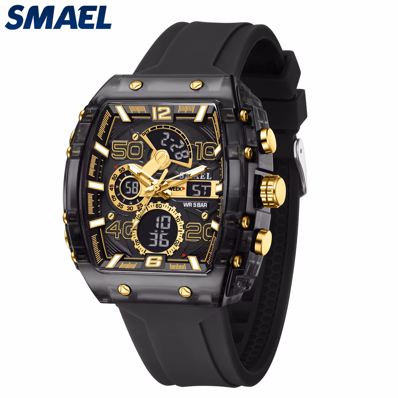 Smael Brand 8109 electronic watch fashion square dual display waterproof luminous Multi-color For Men