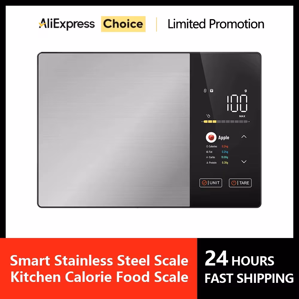 Smart Kitchen Scale Stainless Steel Food Calorie Protein Fat Carbs Nutritional Calculator 11LB/5kg Weight for Healthy Cooking
