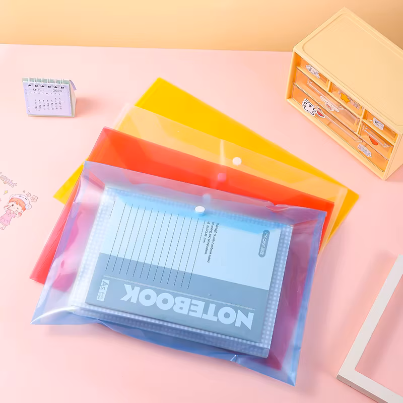 Colorful A4 Transparent File Bags, Plastic Snap-Lock Folders, Waterproof Office Storage Bags For Students And Business Use