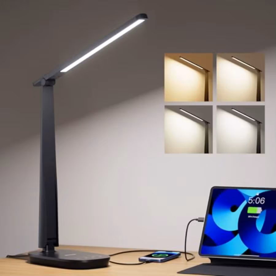 Led Desk Lamp for Home Office, Eye-Caring Dimmable Reading Light with 4 Color Modes, Touch Control, Usb-A and Usb-C Charging Po