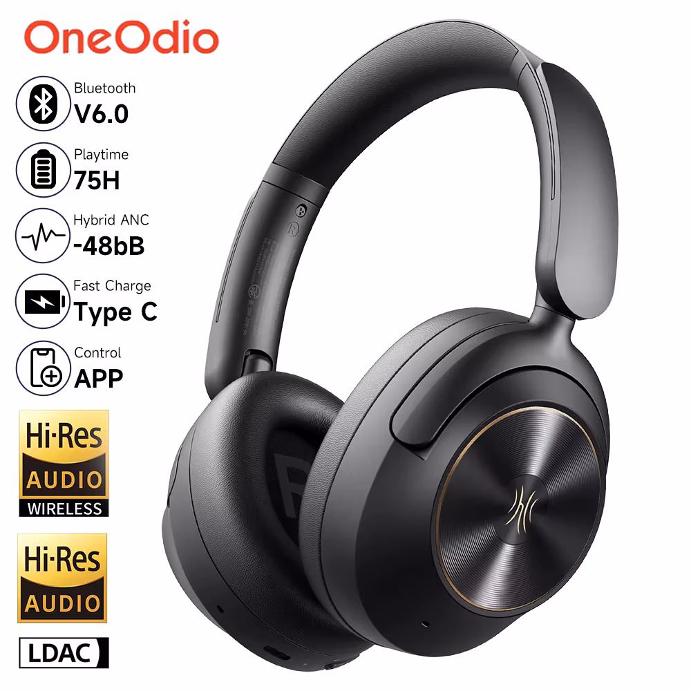 Oneodio A6 Anc Wireless Bluetooth 6.0 Headphones -48dB Hybrid Active Noise Cancelling Over Ear Headset With Mic Hi-Res Ldac App