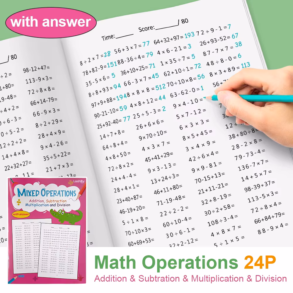 Subtraction, Addition, Multiplication & Division Mixed Operations Math Workbook for Kids Mathematical Calculation Test Books