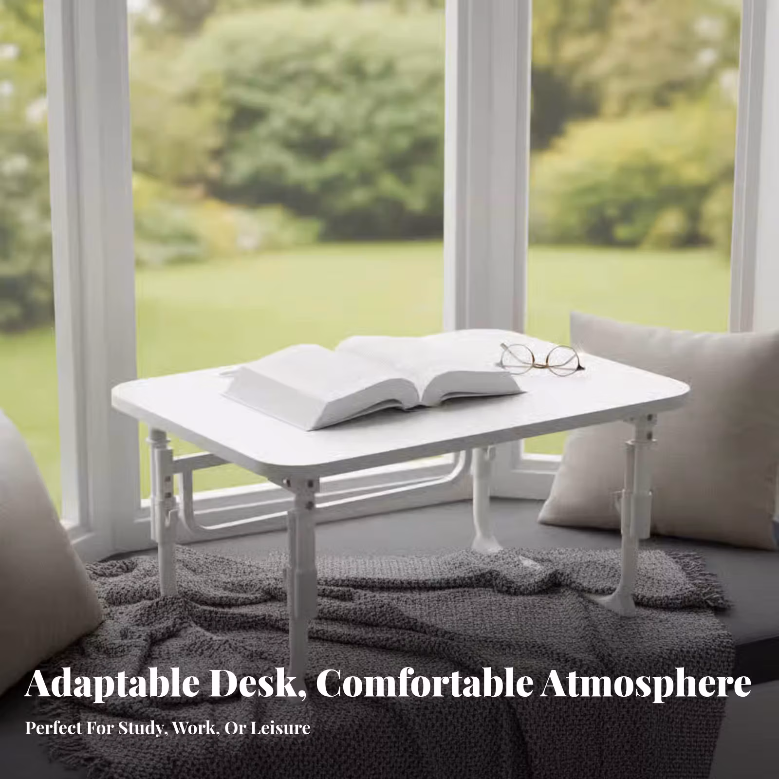 Adjustable Folding Lap Desk Foldable Design Adjustable Laptop Stand Multi-Purpose Rounded Corners for Students, Adults, Bedroom