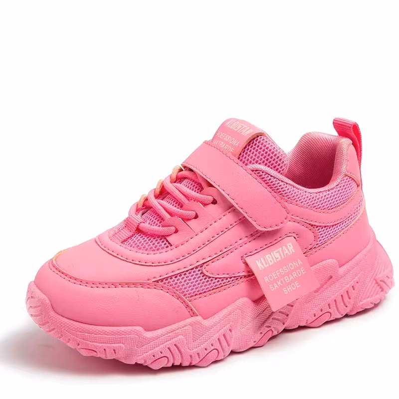 Spring Kids Sneakers PU Girls Casual Mesh Solid Pink Light Boys White Hook & Loop Children Non-slip Sports Shoes