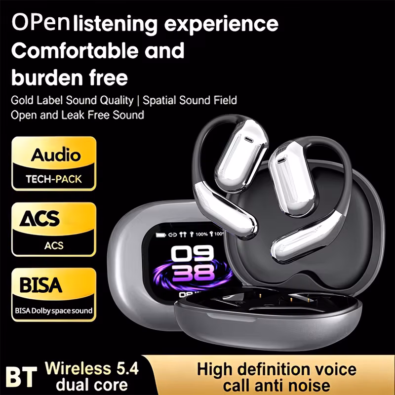 AI Translating Earbuds Real-time 144 Languages Translation Earphone Touch Lcd Screen Ows Open Ear Wireless Headphone HiFi Stereo