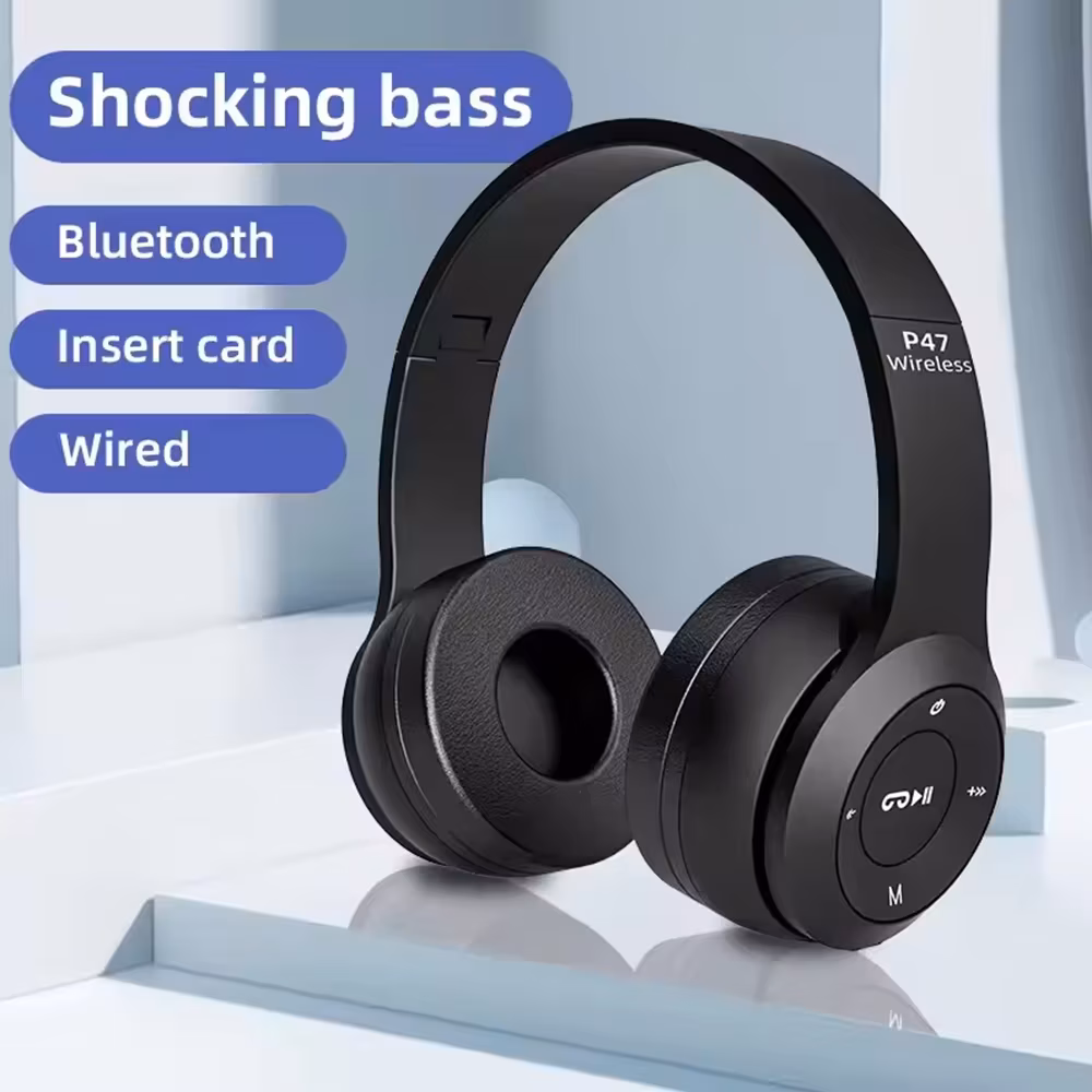 P47 Wireless Headphones Bluetooth 5.0 Earphones Foldable Hifi Stereo Bass for Music Gaming Kid Girl Earphone for Smartphone