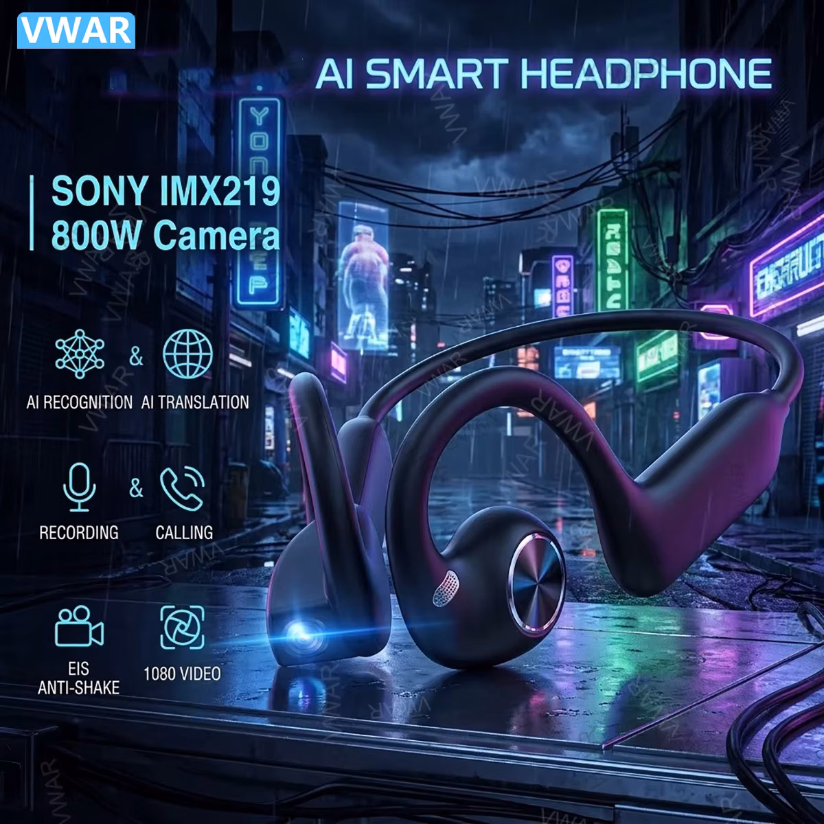 New 800W Pixel Camera Smart Earphones Men Video Recording AI Photo Recognition Bluetooth Call Voice Translation Headphones
