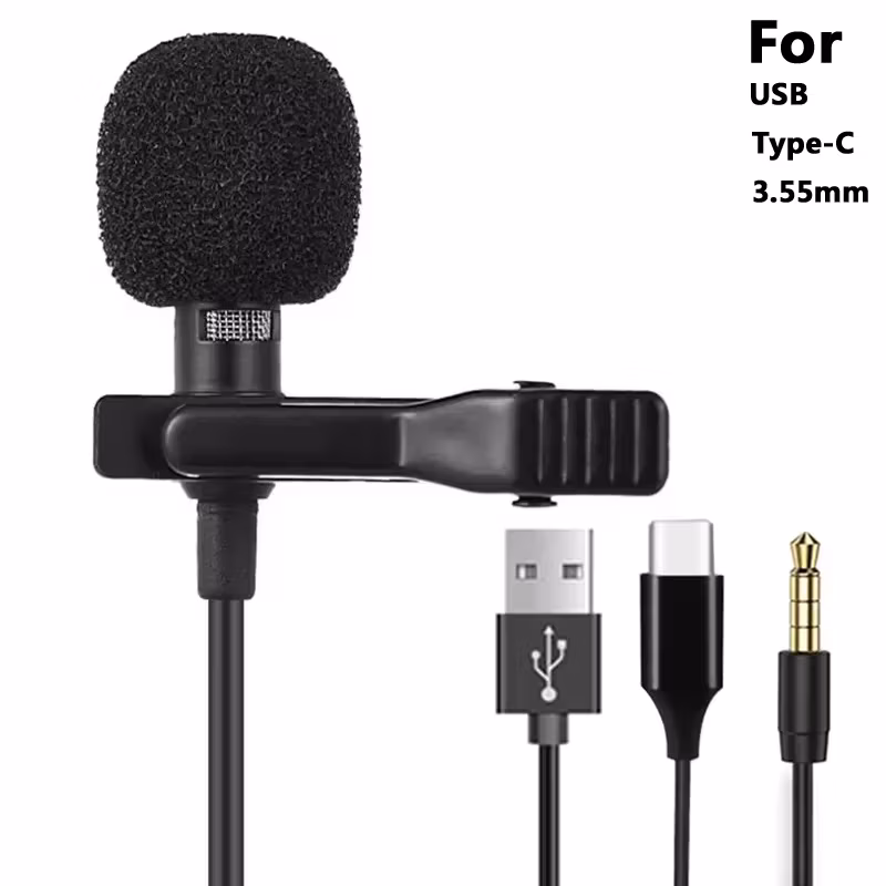 3.5mm Mini Portable Lavalier Microphone For PC Laptop Type C Lapel Clip-on Microphone For Smart Phone Usb Professional Micro Mic