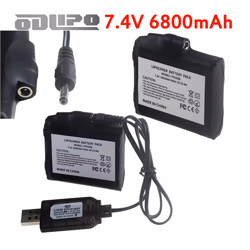 7.4V 6800mAh Rechargeable Lithium Polymer Battery for Heated Gloves Socks Heated Jackets Vest Motorcycle Gloves Usb Charger