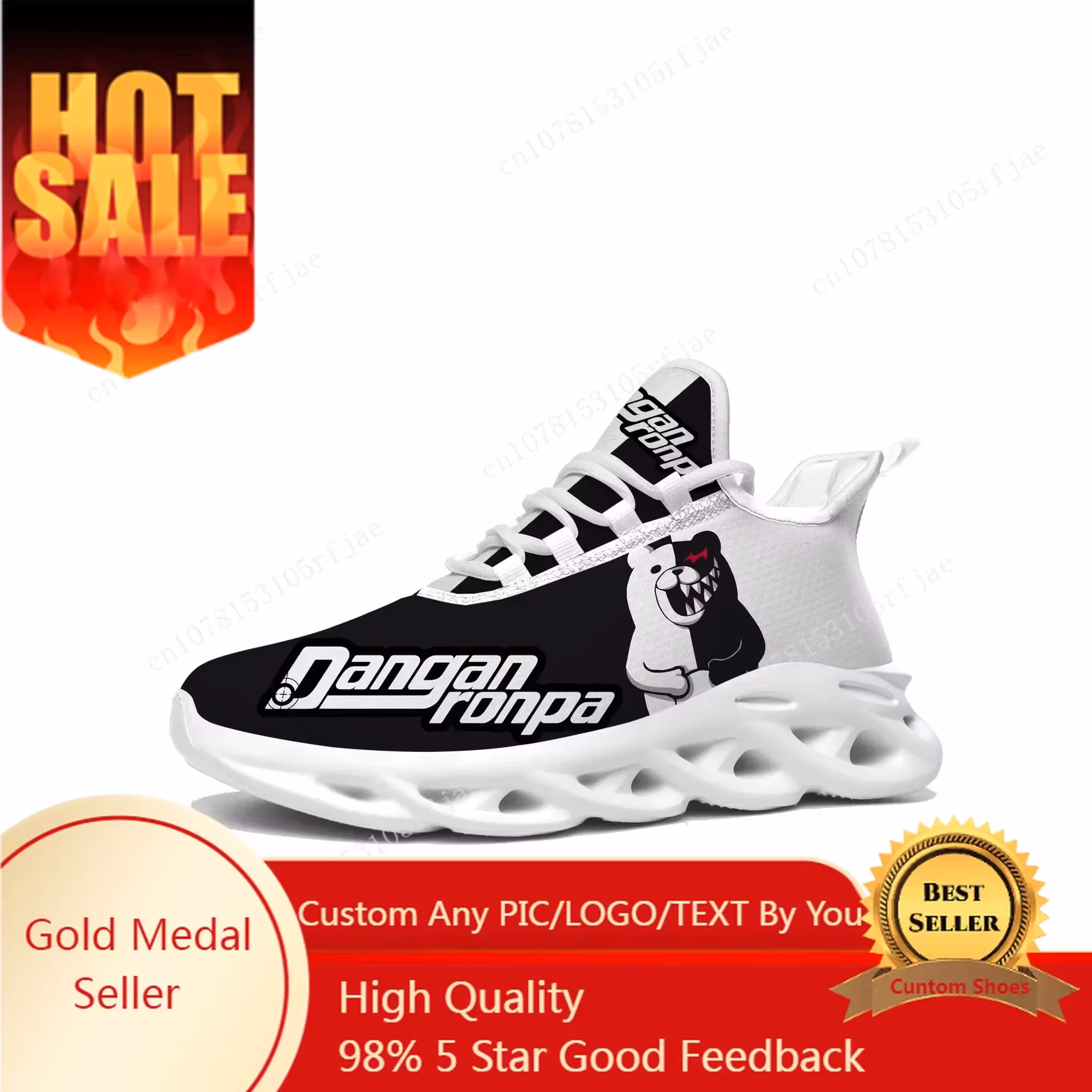 Cartoon Game Danganronpa Monokuma Flats Sneakers Men Women Sports Running Shoes Custom Built Lace Up Shoes