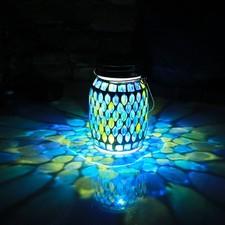 Mosaic Lights Solar Outdoor Hanging Lanterns, 3.54*3.54*5.7 inches, Blue