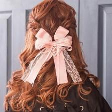 Lizlisa Pink Heart Lace Ribbon Barrette Hair Clip School Girl Japan Age 14+