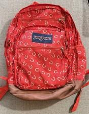 Rare JanSport Backpack Red Up Luck Horseshoe Cool Student Laptop School Travel