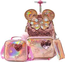 Rolling Backpack for Girls School Backpack with Lunch Box for Elementary Student