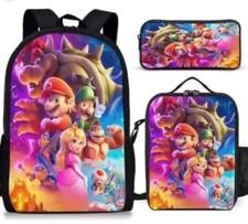 Super Mario & Luigi Backpack 3 Piece Set Book Bag Lunch Bag & Pencil Case