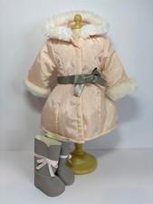 American Girl Doll Pretty Pink Coat Set Winter Parka Faux Fur Grey Boots Retired